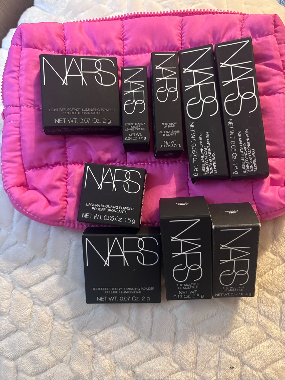 10 piece brand new NARS Makeup Set including Bright Pink Quilted Pouch
